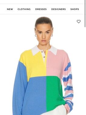 Relaxed Colorblock Rugby Sweater in Yellow, Pink, Blue & Green